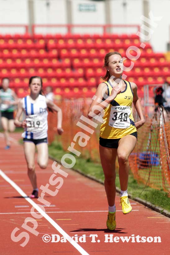 Olivia Bateman (Jarrow) winning the under-15s 1500 metres at the North Eastern Champs, Gateshead.